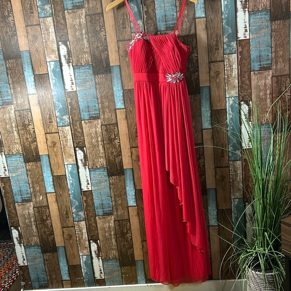 Adrianna Papell 5/6 coral mesh layered embellished dress